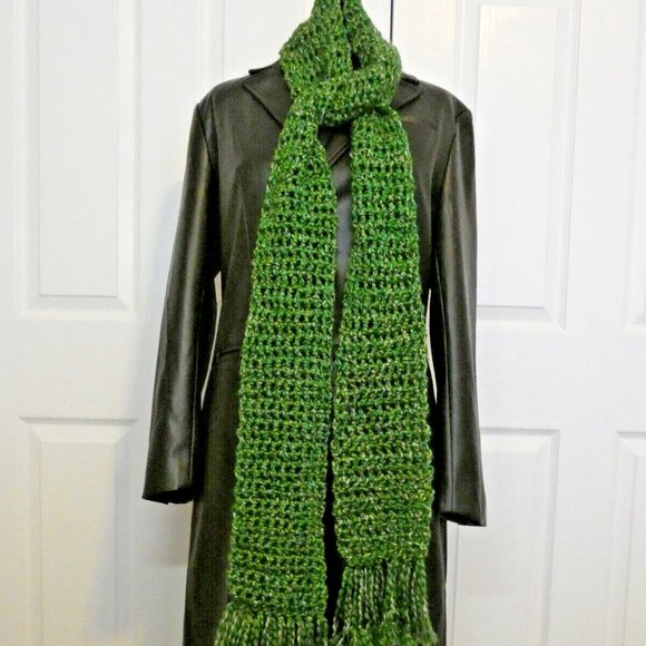 Extra Long Green Scarf 96x5 Chunky Handmade Crochet Knit Winter Men Women NEW - Picture 1 of 9